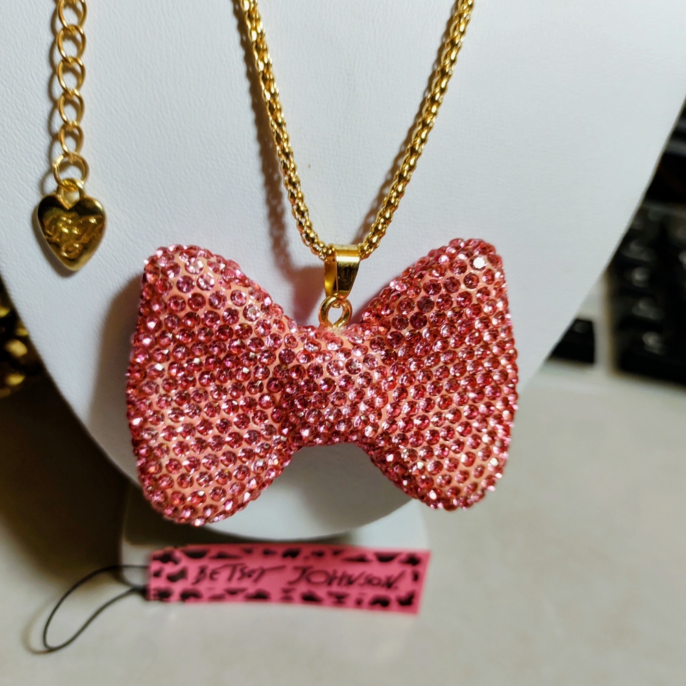 Betsey Johnson Pink & Gold Bow Necklace
